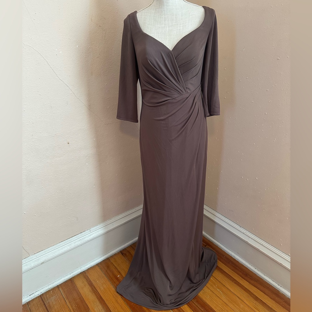 La Femme Sophisticated Long Sleeve Mother Of The Bride Gown In Brown
